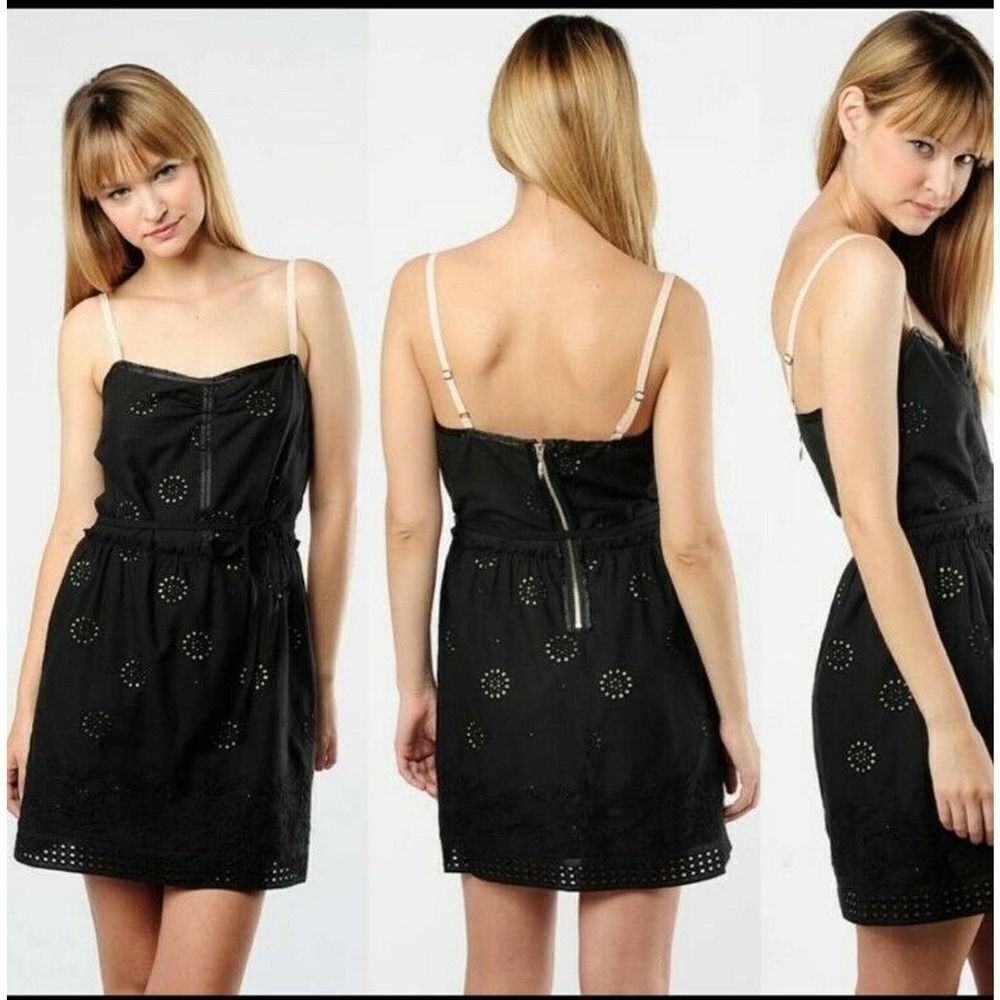 Juicy Couture Black Nude Eyelet Spaghetti Strap Mini Dress Cotton 8